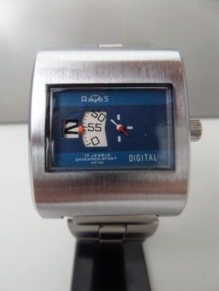 Arios Digital Handaufzug Alte Armbanduhr Old Mens Wrist Watch Vintage 60s 70s Bild