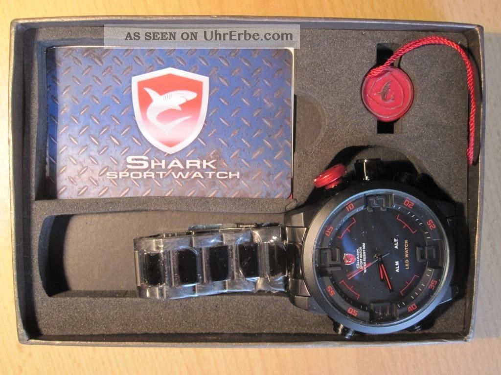 Shark Analoge Und Digitale Led Alarm - Quarz - Armbanduhr. Armbanduhren Bild