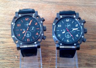 V6 Armbanduhr Herren Xl Sportuhr Militär Quarz Uhr Leder Orange Geschenk Bild