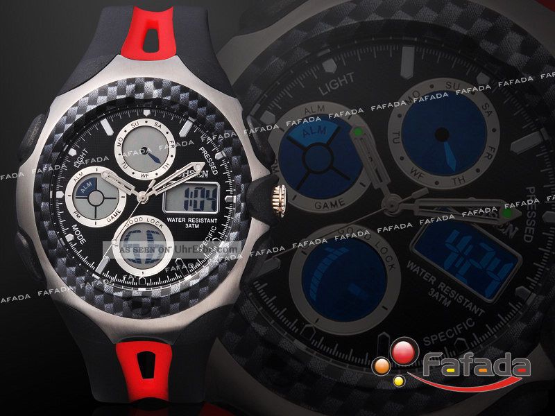 Fafada Ohsen Digital Analog Sport Uhr Armbanduhr Herrenuhr Uhren Alarm Gummi Armbanduhren Bild
