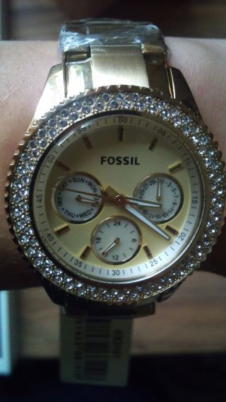 Ovp Fossil Es3101 Armbanduhr Für Damen Gold Np 140 Weihnachten Geschenk Bild