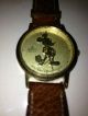 Walt Disney Edle Vintage Sammler Micky Maus Armband Uhr Gold Echt Leder Armband Armbanduhren Bild 3
