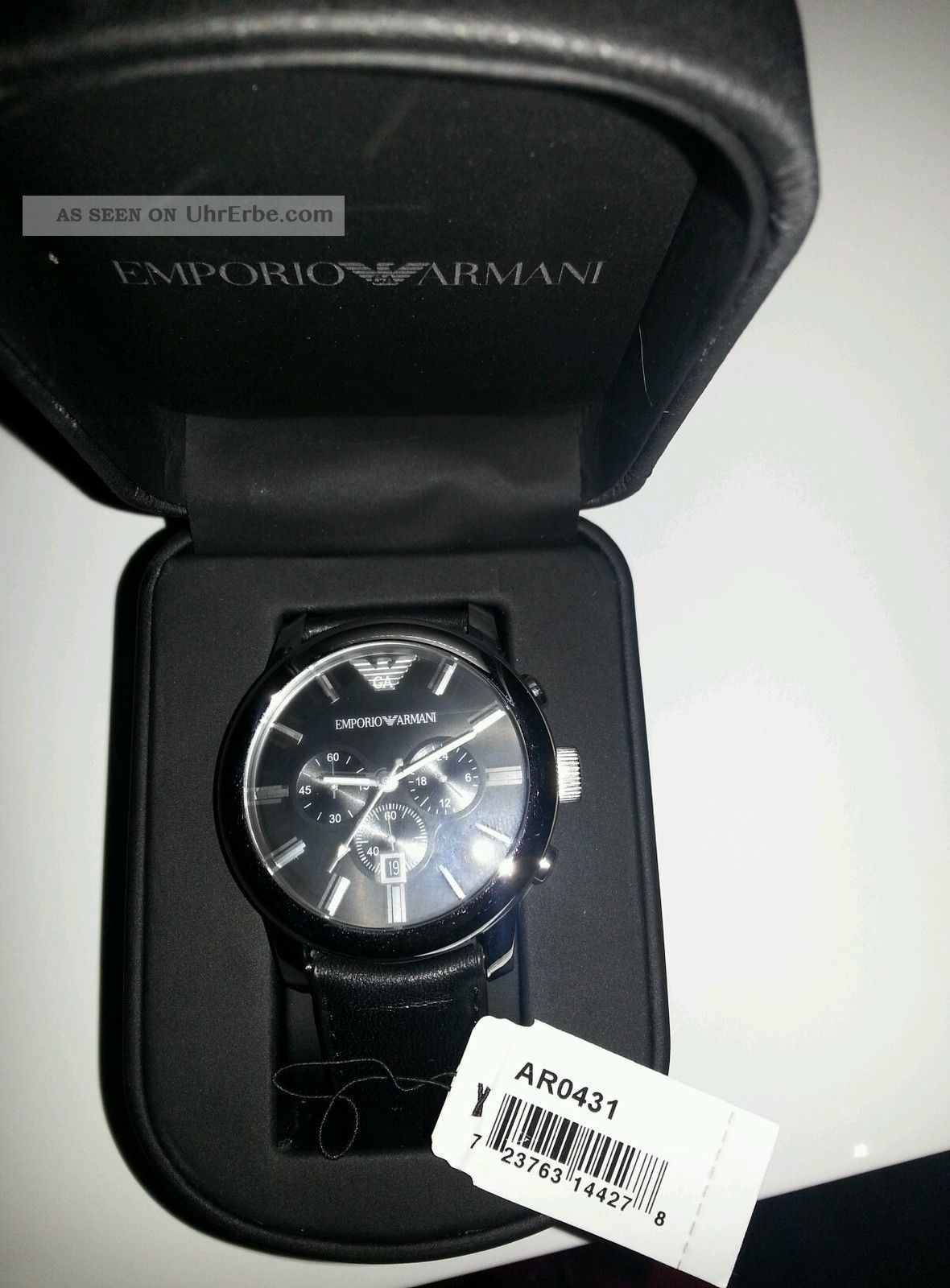 Emporio Armani Uhr Ar0431 Herren Lederarmbanduhr,  Chronograph,  Neuwertig Armbanduhren Bild