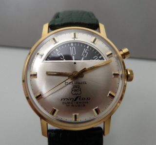 Baliwa Min Stop 50er 60s Handaufzug Alte Armbanduhr Old Mens Wrist Watch Antique Bild