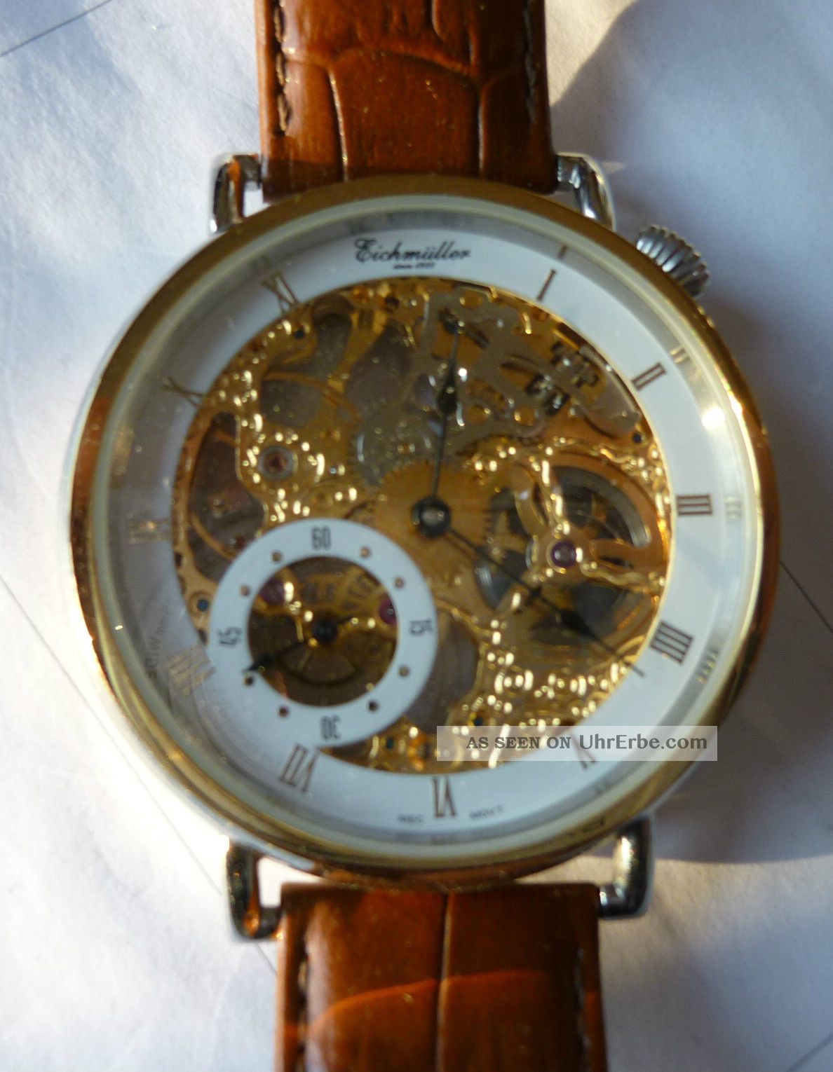 Skelettuhr Herrenuhr Eichmüller Nahezu Unbenutzt,  Braunes Armband Handaufzug Armbanduhren Bild