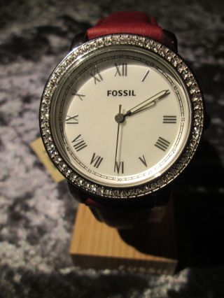 Fossil Damen - Uhr Es3190 / Bordeaux - Rot Mit Strass / Bild