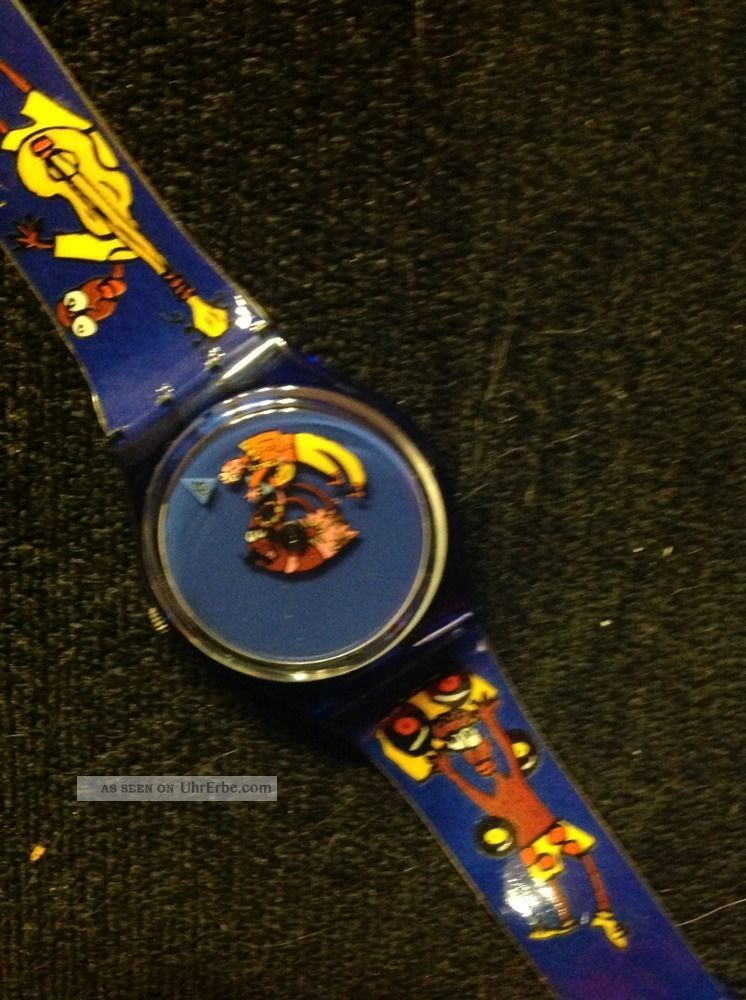 Swatch Armbanduhr Kinder,  Montreux,  Dunkelblau Mit Comicmotiven,  Mit Beleg Armbanduhren Bild