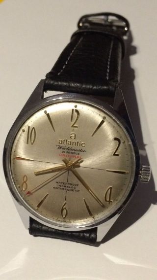Atlantic Worldmaster Uhr Grosse Fliegeruhr Edelstahl Vintage Swiss Watch Bild