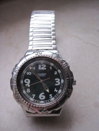 Swatch,  Irony,  Scuba,  Green Dip,  Uhr,  1996,  Metallband,  Grün,  Sammler,  Leuchtzeiger Bild
