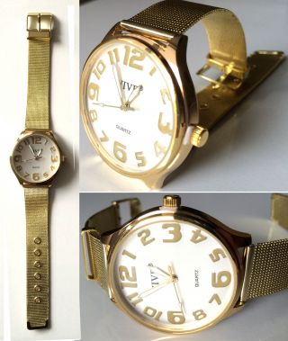Luxus Damenuhr Gold,  Damen Armbanduhr Milanaise Armband Uhr Bild