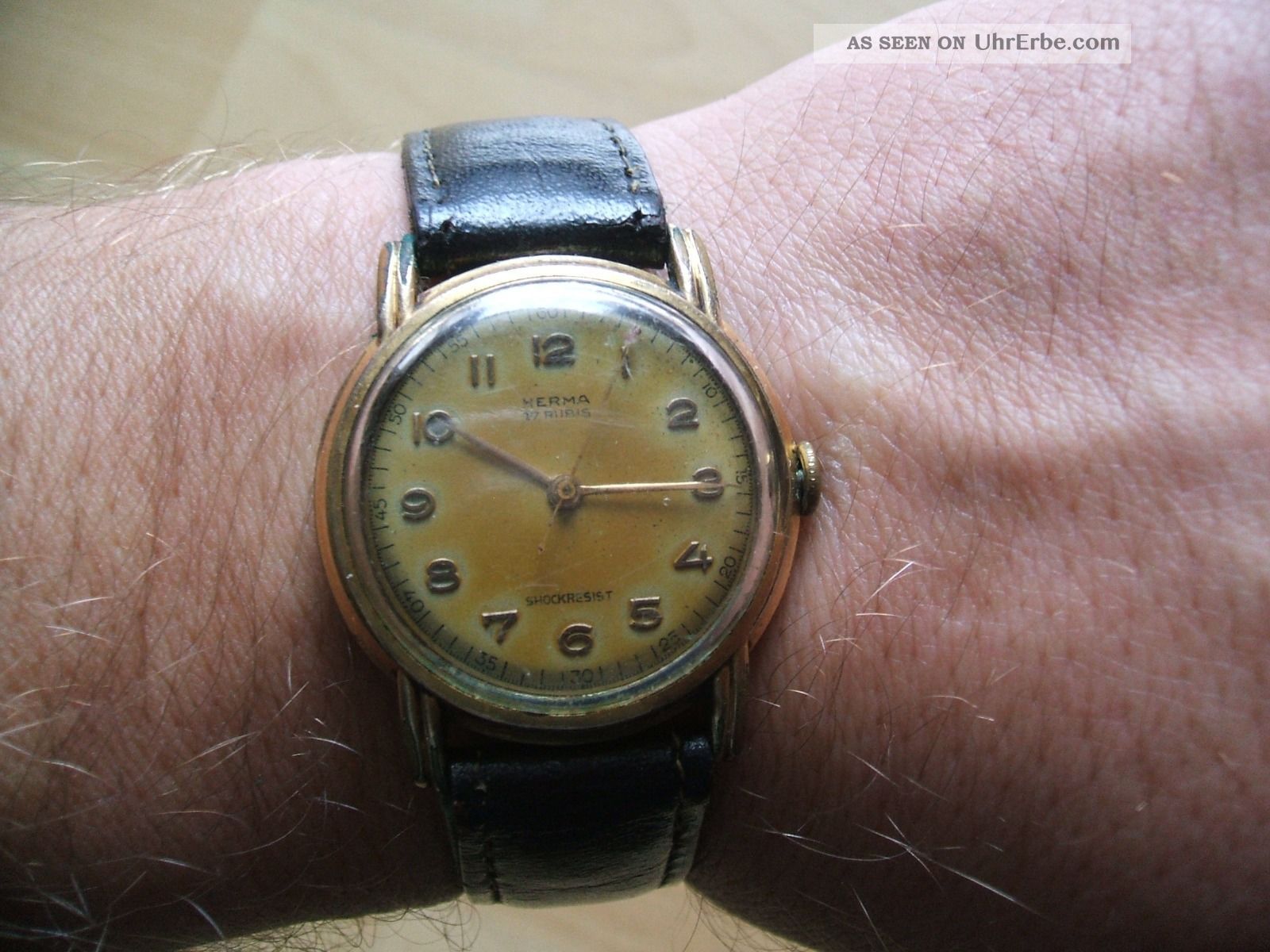 Antike Armbanduhr Sammlung Alte Vergoldete Herma 17 Rubis Handaufzug Herrenuhr Armbanduhren Bild