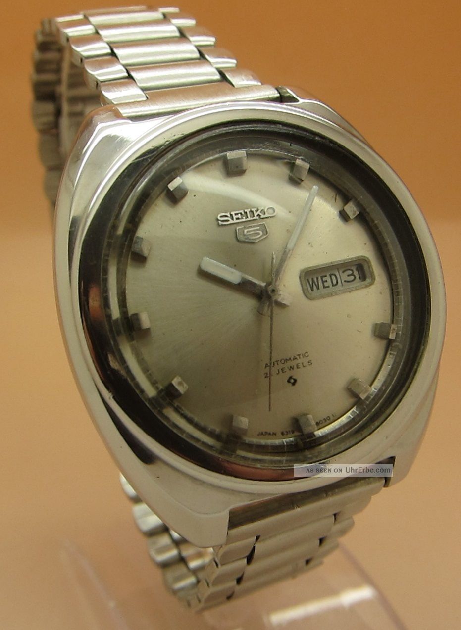 Retro Seiko 5 21 Jewels Mechanische Automatik Uhr 6319 - 8030 Datum & Taganzeige Armbanduhren Bild