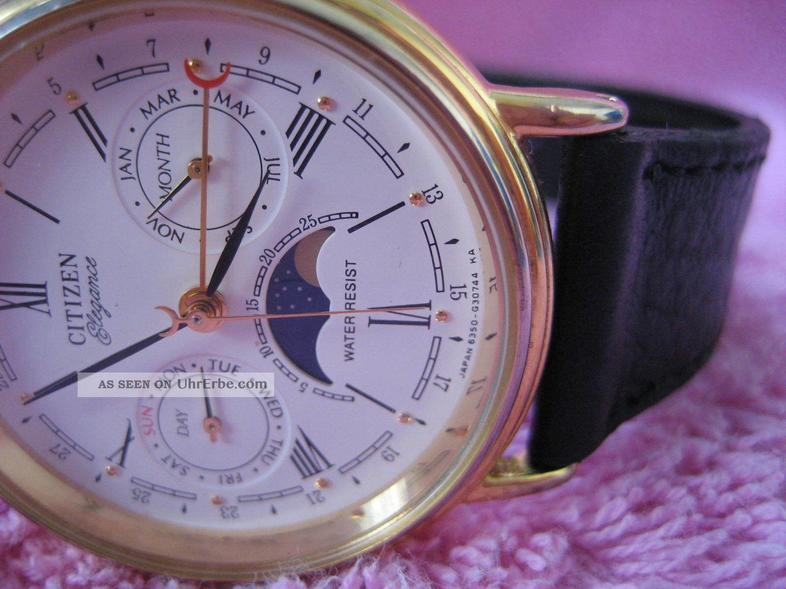 Citizen Elegance Moon Phase Perpetual Calendar Quartz Gold Tone Watch