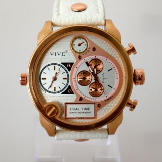 Herren Vive Xl Armbanduhr Lederband Kupfer Weiß Watch Uhr 2uhrwerke Uhr Bild