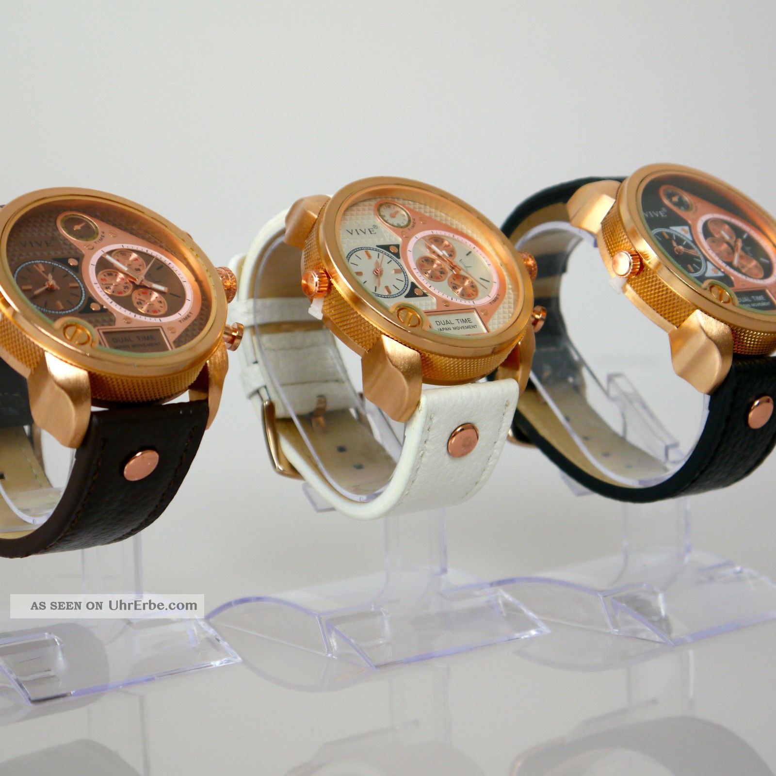 Herren Vive Xl Armbanduhr Lederband Kupfer Weiß Watch Uhr 2uhrwerke Uhr