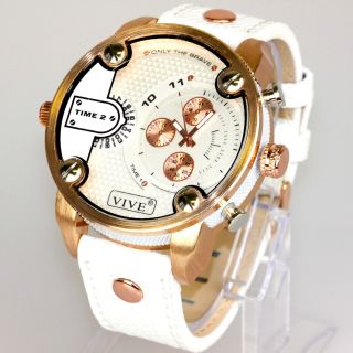 Herren Vive Xxl Armbanduhr Lederband Rose Kupfer Weiß Watch Uhr 2uhrwerke Bild