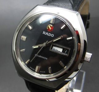 Schwarzer Rado Companion 25 Jewels Mit Tag/datumanzeige Mechanische Uhr Bild