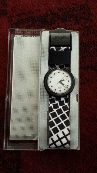 Unisex Pop Swatch Uhr 1992 Schwarz Weiß Sammler Rarität Retro Bild