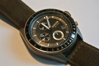 Fossil,  Armbanduhr,  Chronograph,  Grün,  Oliv,  Läuft Bild