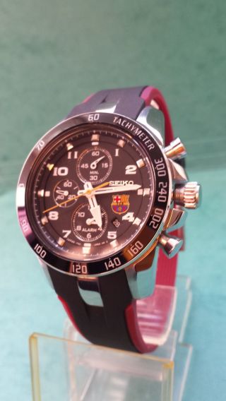 Seiko Uhr Alarm Chronograph Saphire Glass Watch Fc Barcelona Tachymeter Bild
