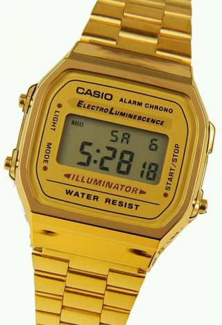 Casio Alarm Chrono Illuminator Gold A168wg Retro Hipster Damen Herren Armbanduhr Bild