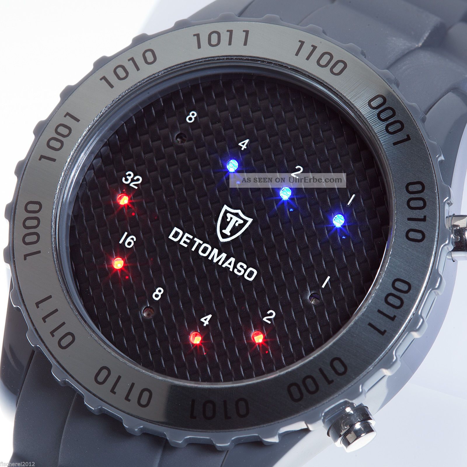 Detomaso Spacy Timeline Herrenuhr Schwarz Binär Led Carbon Weiss Silikon Armbanduhren Bild