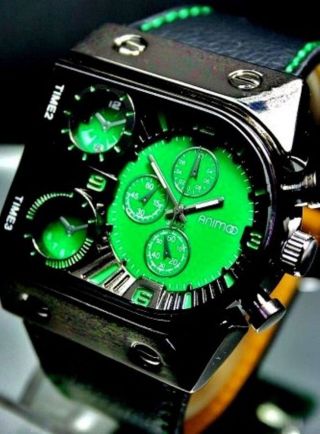 Schwarz / Gruene Uhr Animoo Xxl Armbanduhr Quartz Designer Herrenuhr Bild