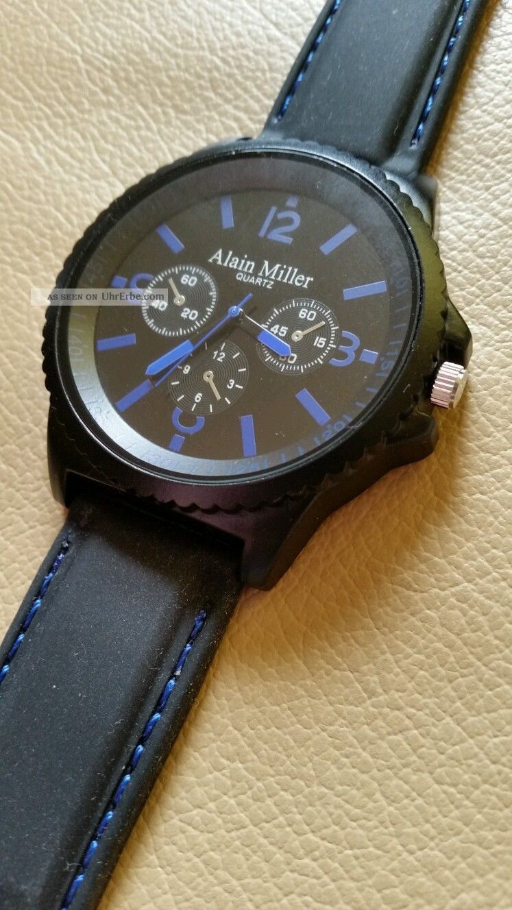 Herrenuhr Armbanduhr Alain Miller Silikonuhr Schwarz Chrono - Look Uhren Top Armbanduhren Bild
