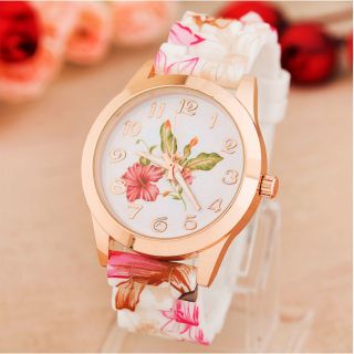Mode Armbanduhren Neues Blumendesing Frau Silikon Quarz Uhr 4 Farben Hot Bild