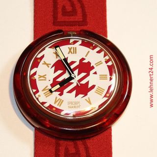 Damenuhr Pop Swatch Armband Rot Eta Werk Mit Neuer Batterie Damen Uhr.  Top Bild