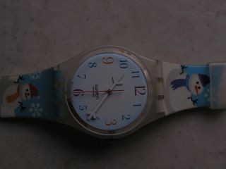 Damenuhr Damen Uhr Armbanduhr Swatch Gent Flaky Motiv Schneemann Bild