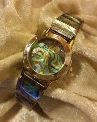 L.  A.  Express Quarz Damen Uhr Armbanduhr Metallband Perlmutt Band Bild