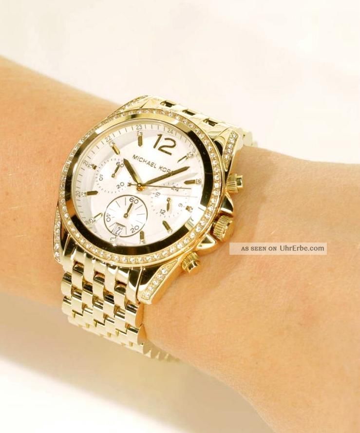 Michael Kors Uhr Mk5835 Damenuhr Gold Glassteine Straß Mk 5835 Edel Armbanduhren Bild