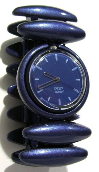 ♥♥ Tolle Pop Swatch Neanda Viola ♥ Blau Metallic ♥♥ Damen Mädchen Uhr ♥ Flexband Bild