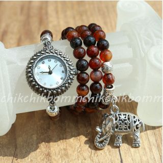 Damen Retro Wickeln Achat Elefant Anhänger Uhr Armband Wickeluhr Armbanduhrquarz Bild