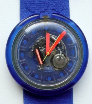 Rar Vintage Swatch Pop Downhill1992 Blaue Swatch Getragen Mit Batterie Bild