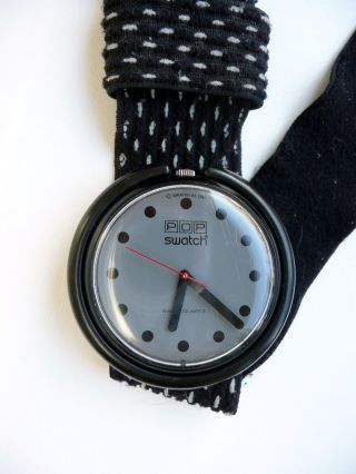 Damen Uhr Vintage Swatch Pop Grey Dots1988 Grau Schwarz Getragen M.  Batterie Bild