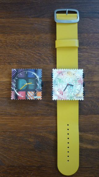 Stamps Damenuhr,  Gelbes Lederband,  Krawatten - U.  Blumenmotiv (scribble) Bild