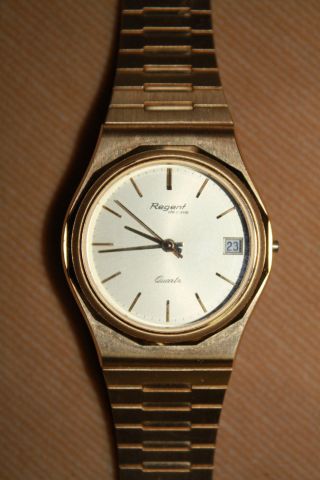 Top Armband Uhr,  Vergoldet,  Marke Regent De Cave Mit Datumsanzeige,  Geschenkidee Bild