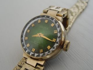 Ältere Russische Tschaika Armband Uhr Aufzugsuhr Grün - Gold Bild