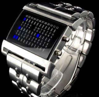 Matrix Herren Armbanduhr Metall Display Led Blau Binäre Uhr Digital Watch 3941 Bild