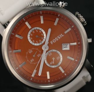 Fossil Herrenuhr / Herren Uhr Silikon Chronograph Datum Weiß Orange Bild
