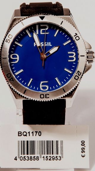 Fossil Edelstahl Silikonband Herren Uhr Blau Silber Bq1170 Bild