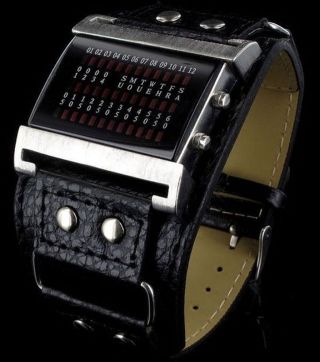 Digitale Matrix 2000 Led Rot Armbanduhr Leder Xxl Herrenuhr Bild