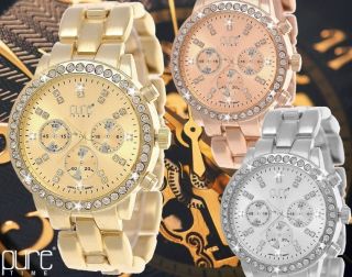 Pure Time ® Luxus Strass Damenuhr,  Damen Armband Uhr,  Chronograph Optik Bild
