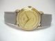Zentra Goldene 50er Herrenuhr Mit Grauem Lederband Felsa 465 35mm Armbanduhren Bild 1