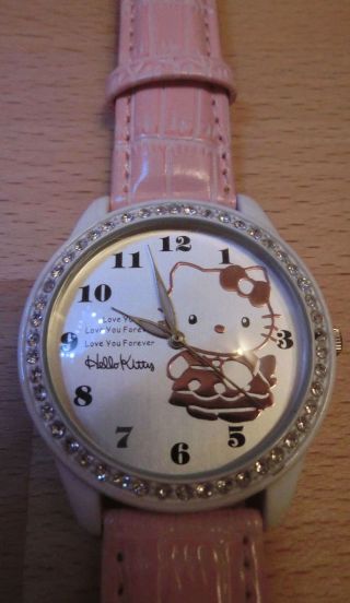 Hello Kitty Armbanduhr Uhr Strass Rosa Leder Armband Edelstahl Wasserdicht Bild