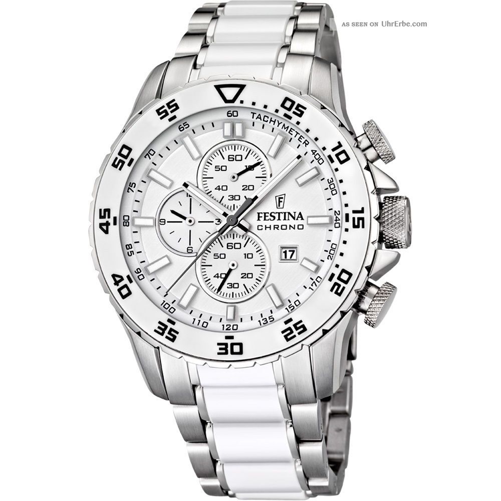 Festina Sport Chrono Keramik Herren Uhr Weiß F16628/1 Armbanduhren Bild