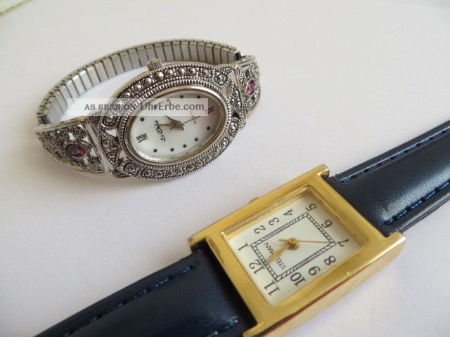 Konvolut 2 Stück Damen Armbanduhren Quarz Gold Silber Tank Schmuckuhr Armbanduhren Bild