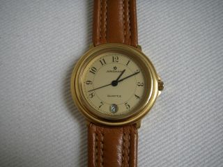 Junghans Armbanduhr Uhr Herren Damen Vergoldet Leder Armband Mit Batterie Bild